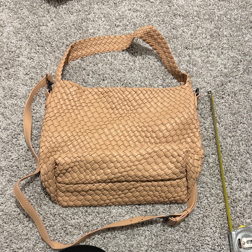 Tan Woven Leather Shoulder Bag